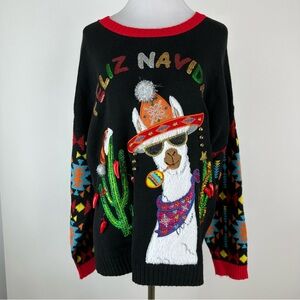 Holiday Time Feliz Navidad Llama Ugly Christmas Sweater Size 1X